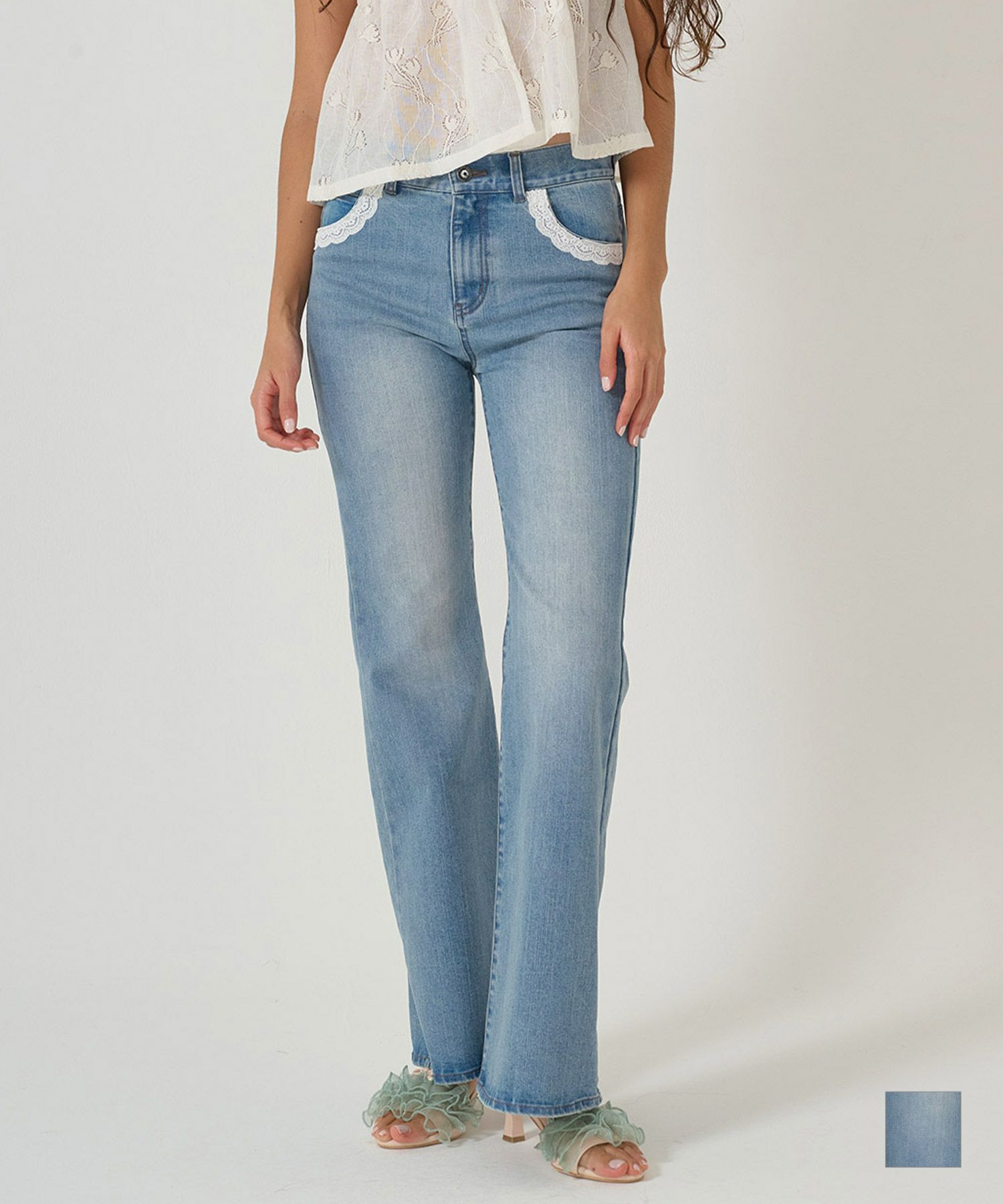 ボトムス/デニム/フレアパンツ/レース