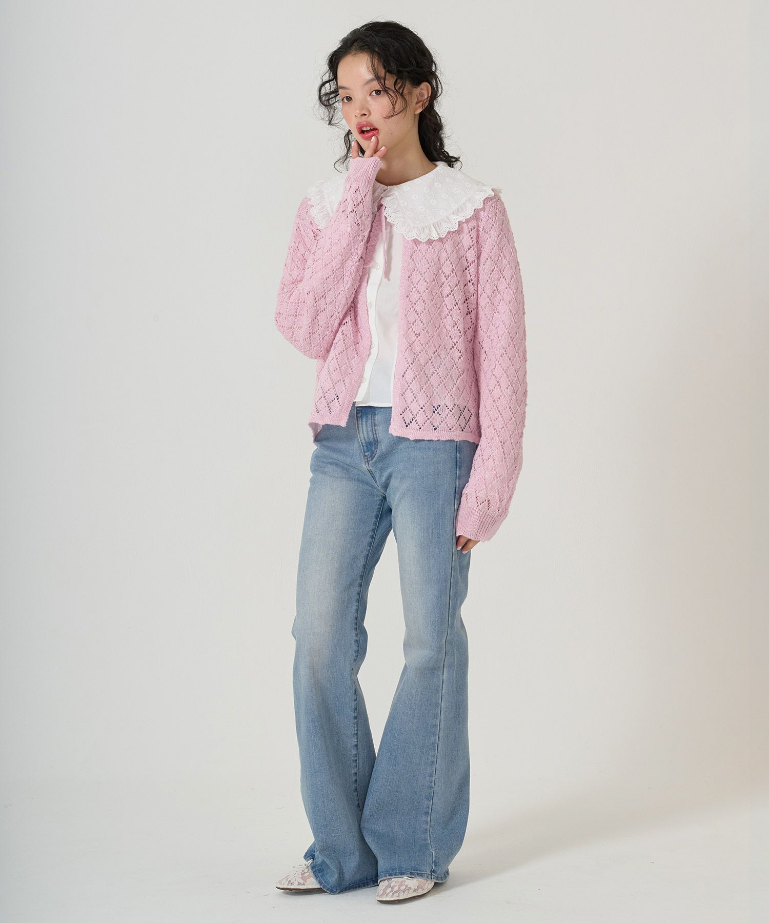 ボトムス/デニム/フレアパンツ/レース