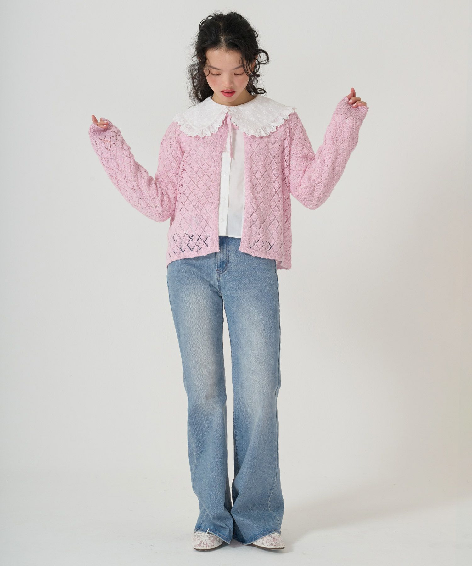 ボトムス/デニム/フレアパンツ/レース