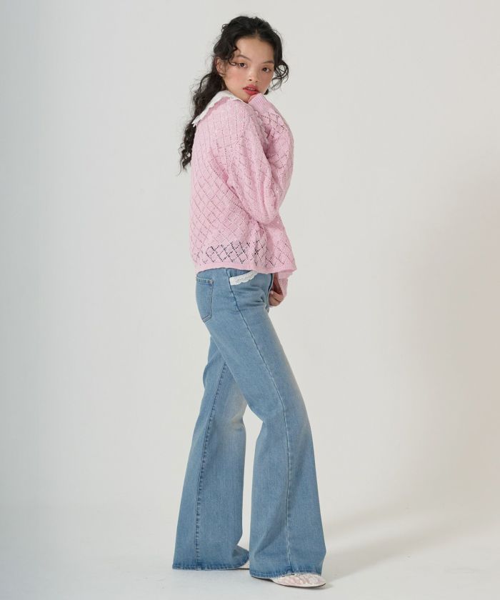 TINA：JOJUN レース付き フレアデニムパンツ TINA：JOJUN レース付き フレアデニムパンツ