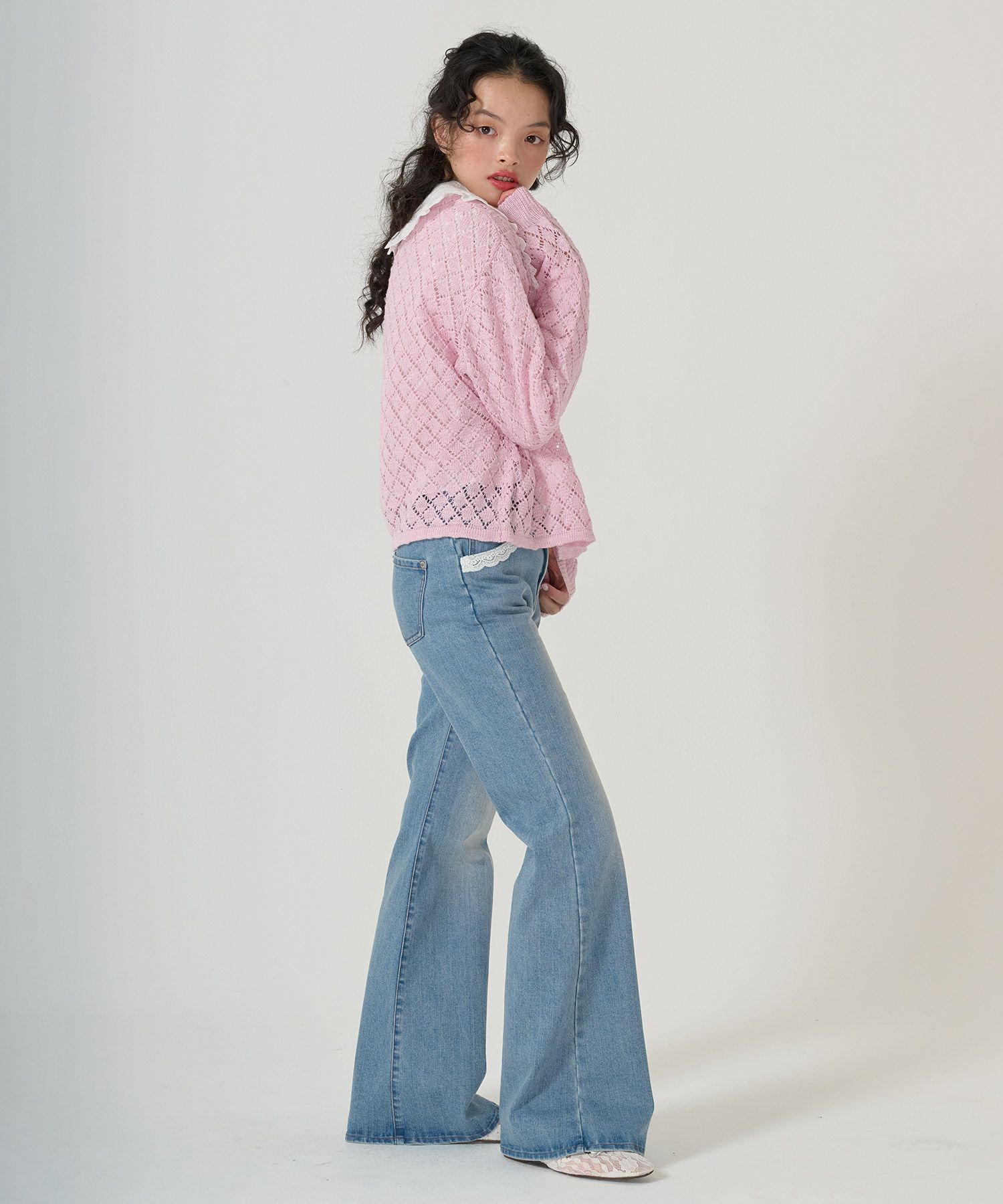 ボトムス/デニム/フレアパンツ/レース