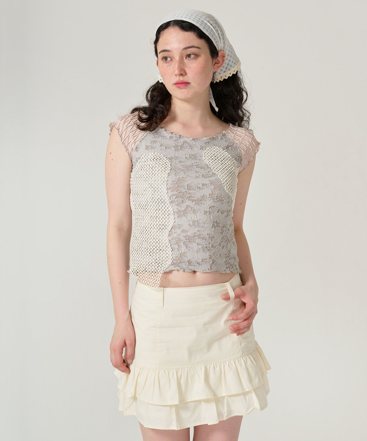 トップス/半袖/ドッキング/異素材