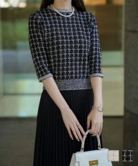 ツイード調 ニット トップス  HUIT アイボリー/ブラック