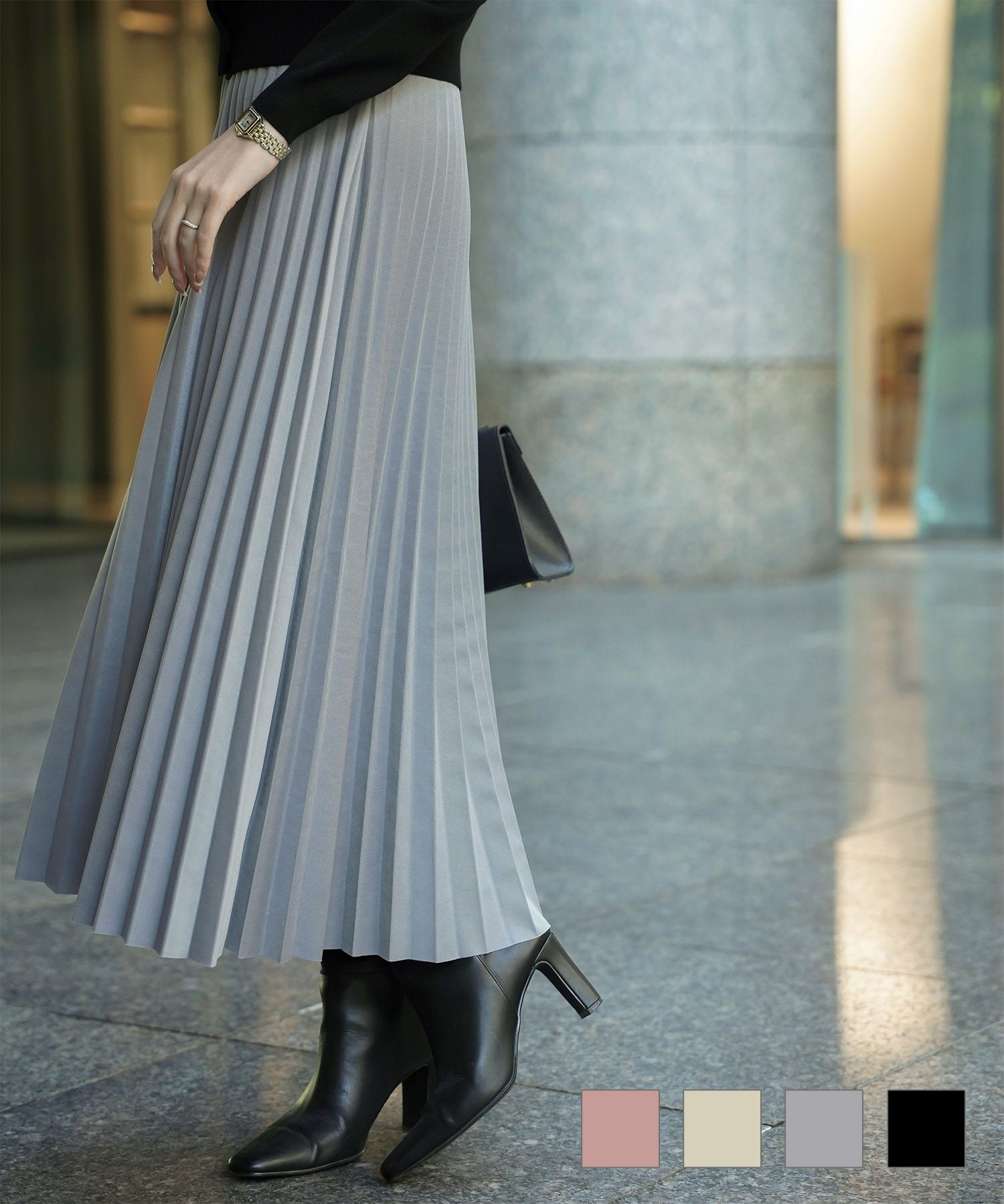 プリーツスカートHUITピンクベージュ/ベージュ/グレー/ブラック