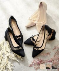 SUMMRER-SALE スカラップ ドットシアー リボン パンプス le reve