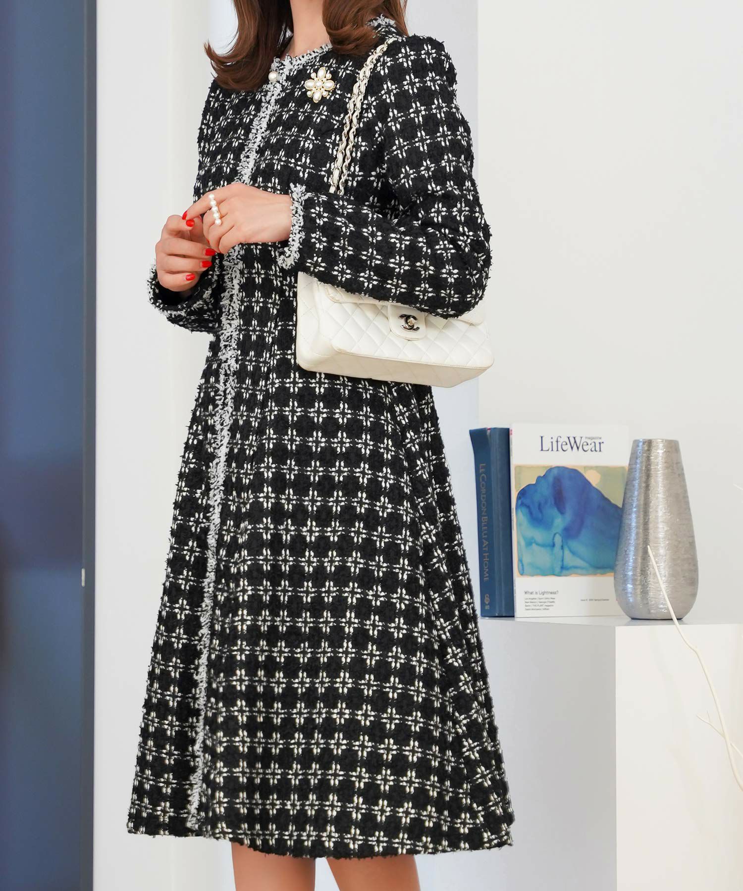 フリンジテープ ツイード 2way コート ワンピース Prima Scherrer 全3  