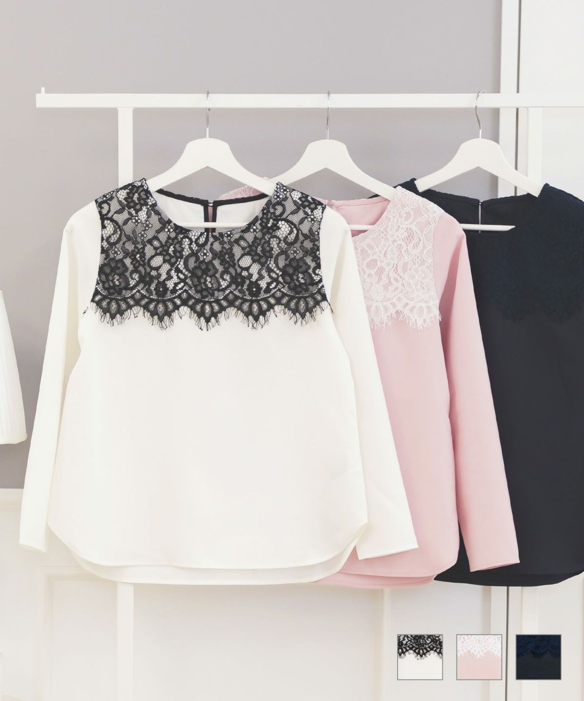 レースヨーク バイカラー ブラウス 長袖 Prima Scherrer plus