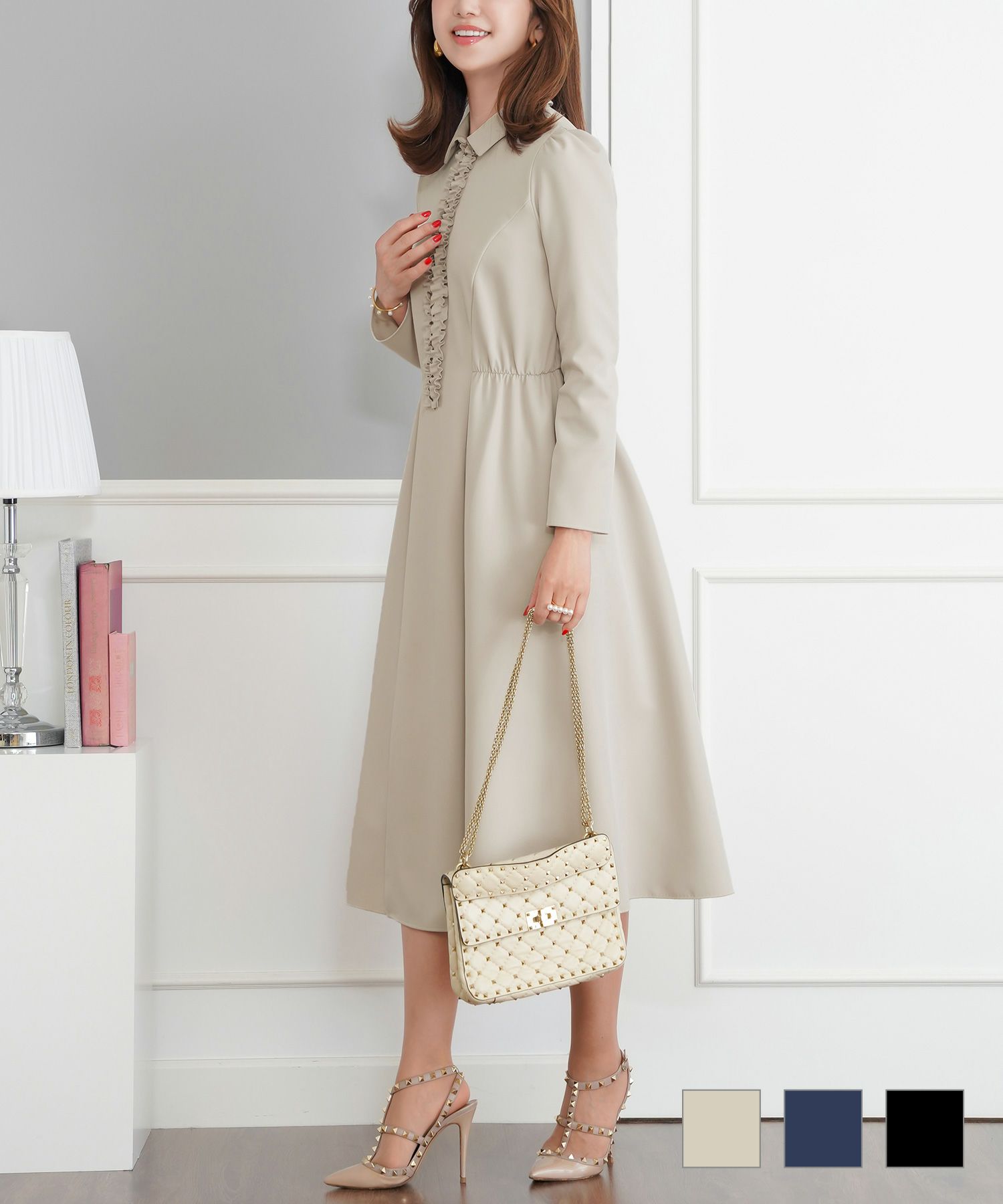 襟付フロントフリルジップ&フリルワンピースPrimaScherrer全3色｜psc311-0921【1】