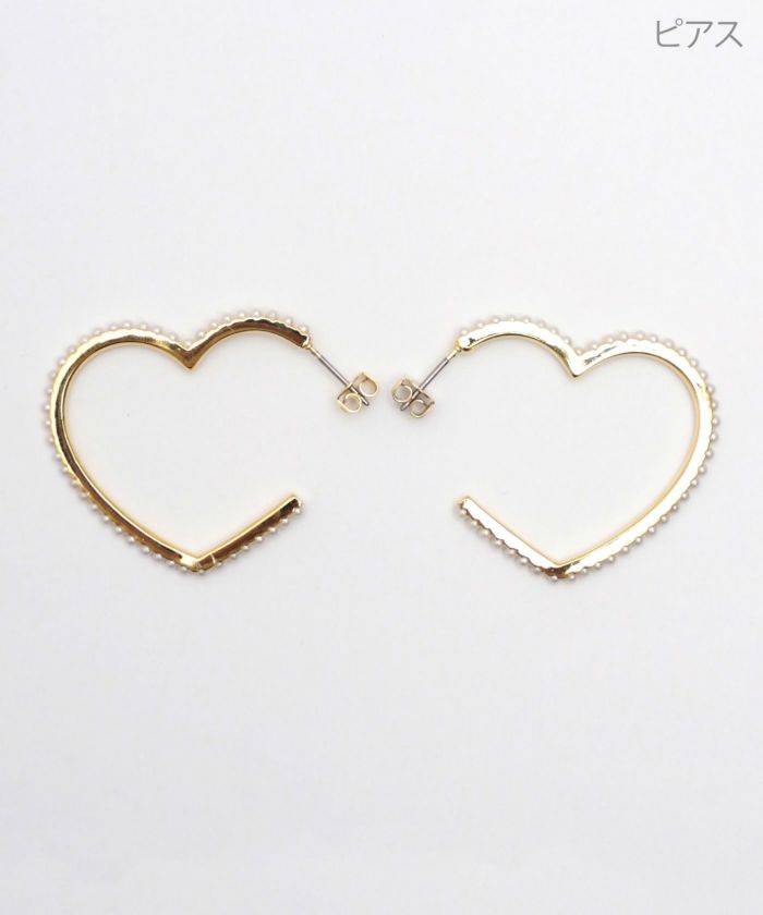 パール ハート フープ ピアス イヤリング Pearl Heart Hoop Pierce Earring