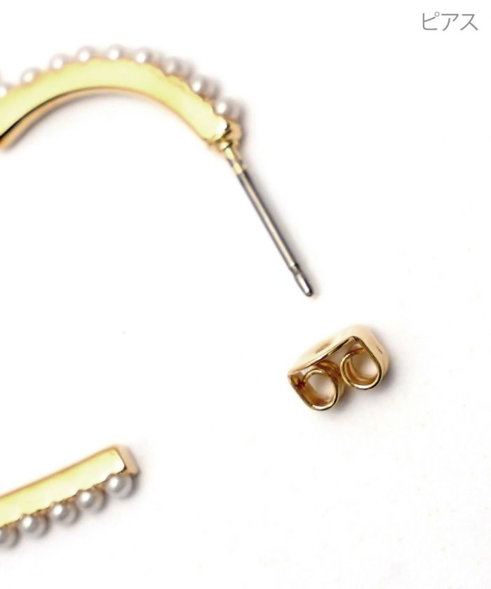 パール ハート フープ ピアス イヤリング Pearl Heart Hoop Pierce Earring