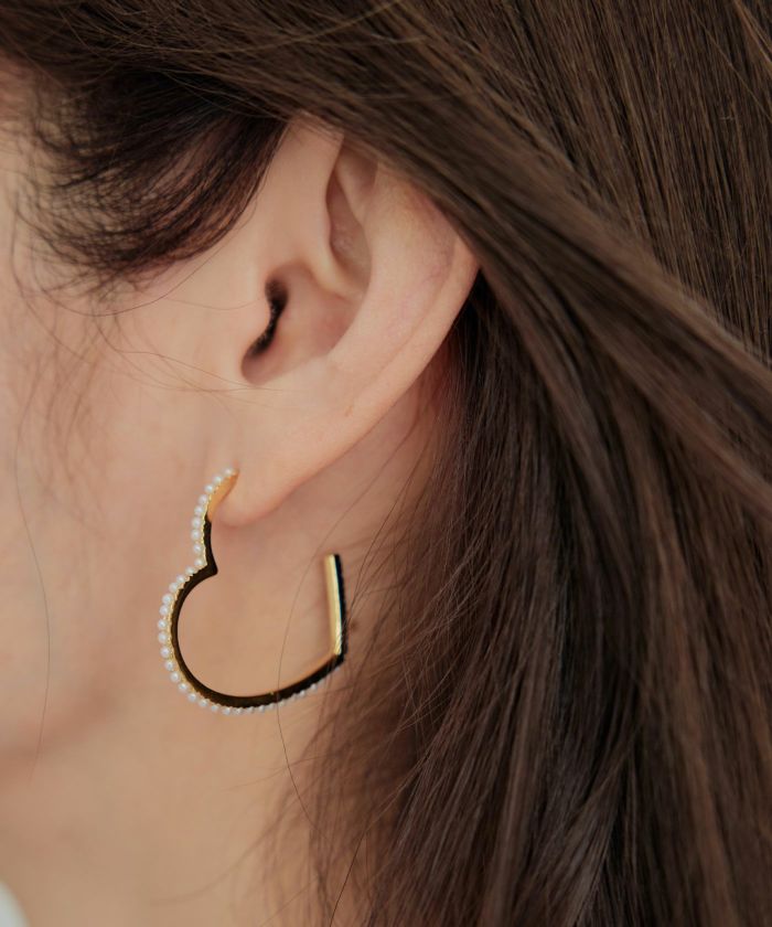 パール ハート フープ ピアス イヤリング Pearl Heart Hoop Pierce Earring