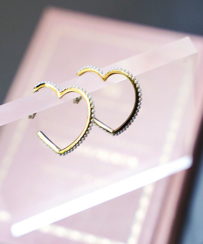 パール ハート フープ ピアス イヤリング Pearl Heart Hoop Pierce Earring