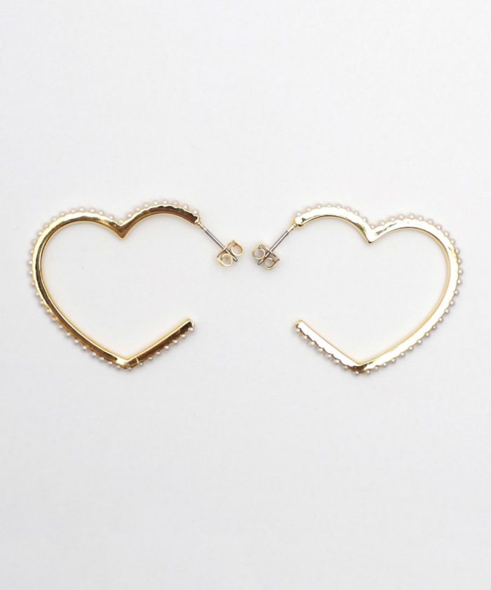 パール ハート フープ ピアス イヤリング Pearl Heart Hoop Pierce Earring