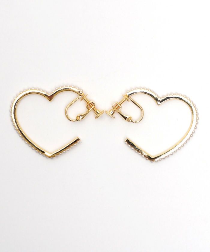 パール ハート フープ ピアス イヤリング Pearl Heart Hoop Pierce Earring