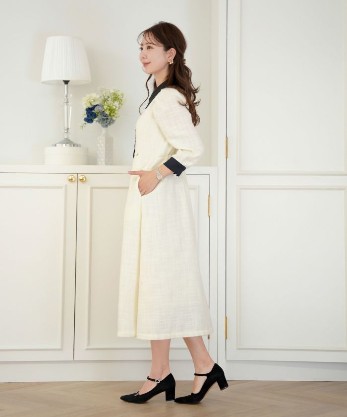 ヨウジヤマモト ユニセックス6wayリボン変形襟 ロングシャツワンピース アソート バイカラー シャツワンピース le reve vaniller 全3色