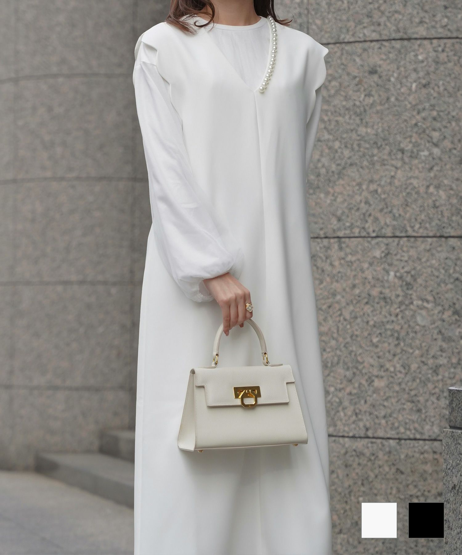 スカラップ パールトリム ジャンパースカート HUIT ホワイト/ブラック