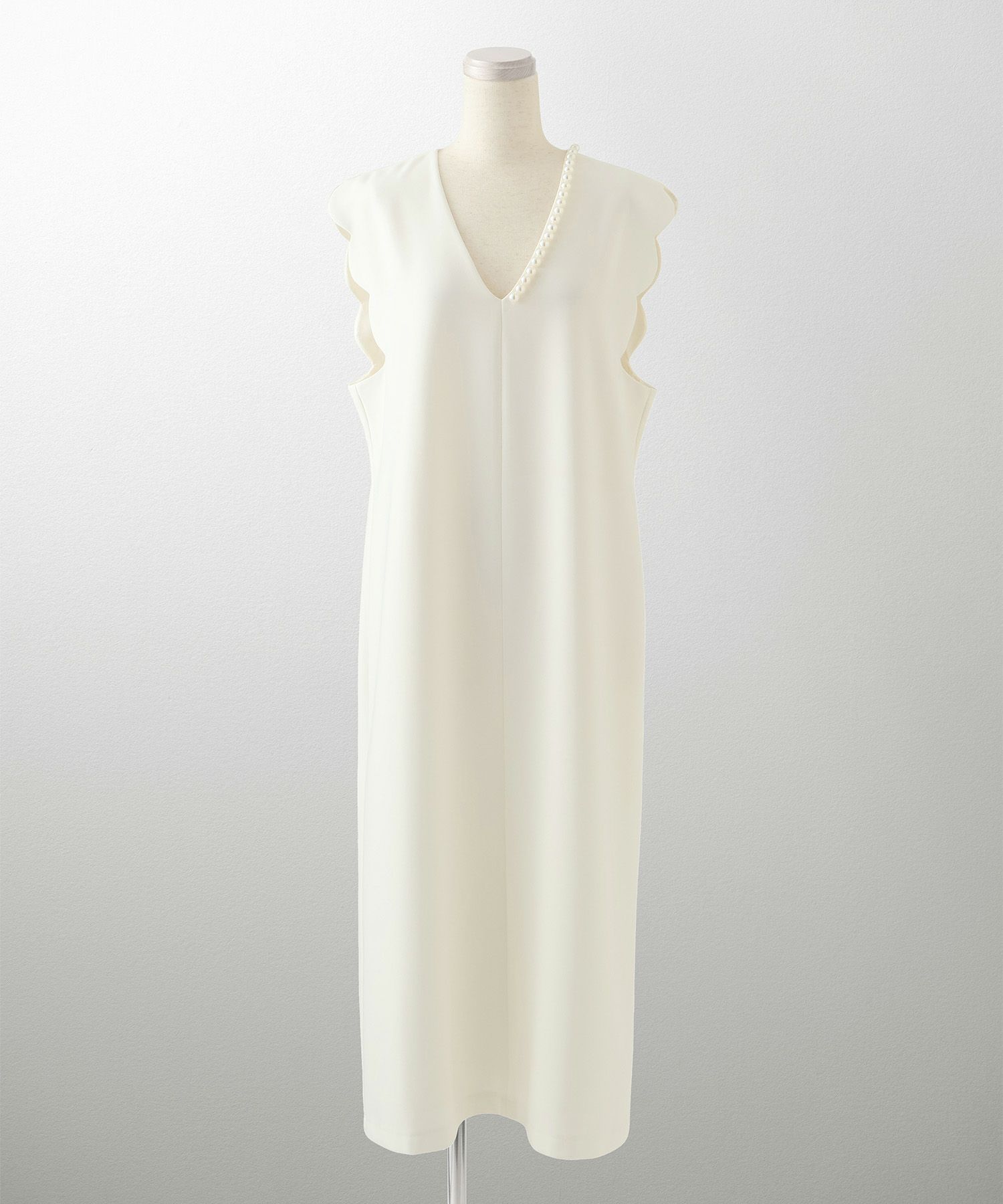 上品 アシンメトリー Vネック タイト オフィス オケージョン 着回し/ホワイト/ブラック/M