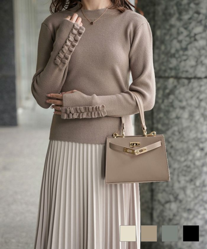 フリルカフ ニット トップス HUIT アイボリー/ベージュ/グレー/ブラック