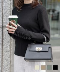 フリルカフ ニット トップス HUIT アイボリー/ベージュ/グレー/ブラック