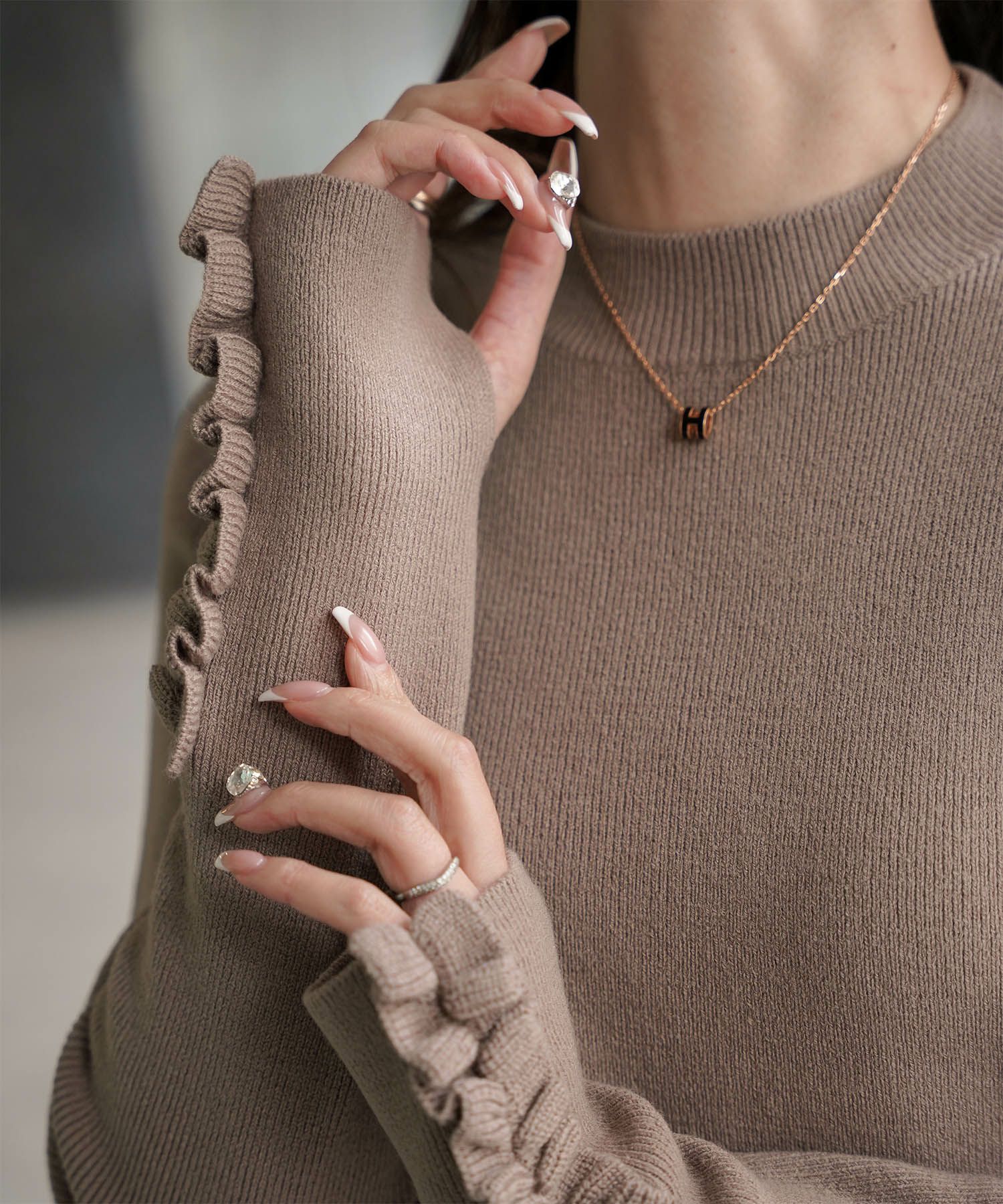 指穴 上品 ベーシック リブニット アームウォーマー トレンド 防寒/アイボリー/ベージュ/グレー/ブラック/M