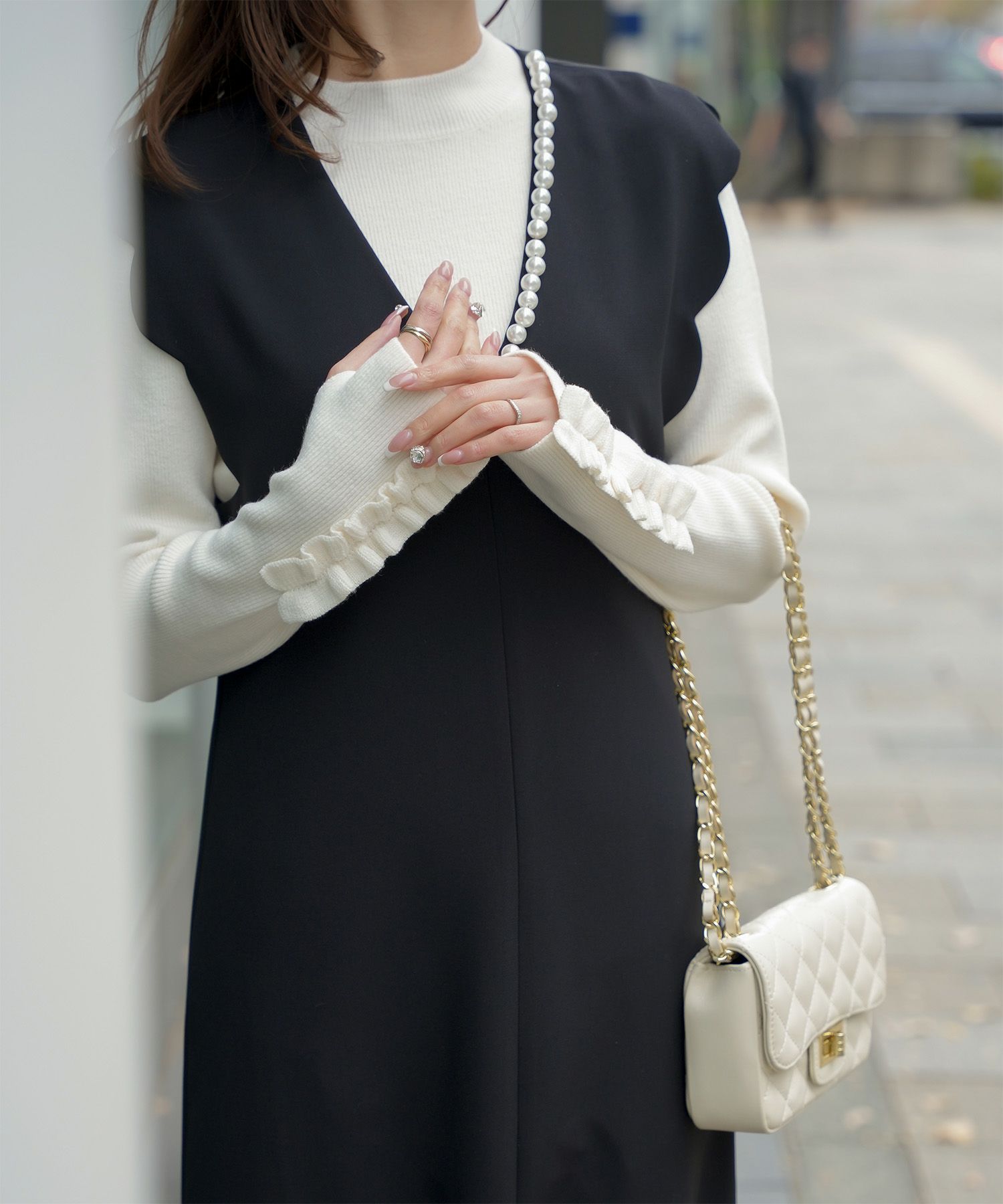 指穴 上品 ベーシック リブニット アームウォーマー トレンド 防寒/アイボリー/ベージュ/グレー/ブラック/M