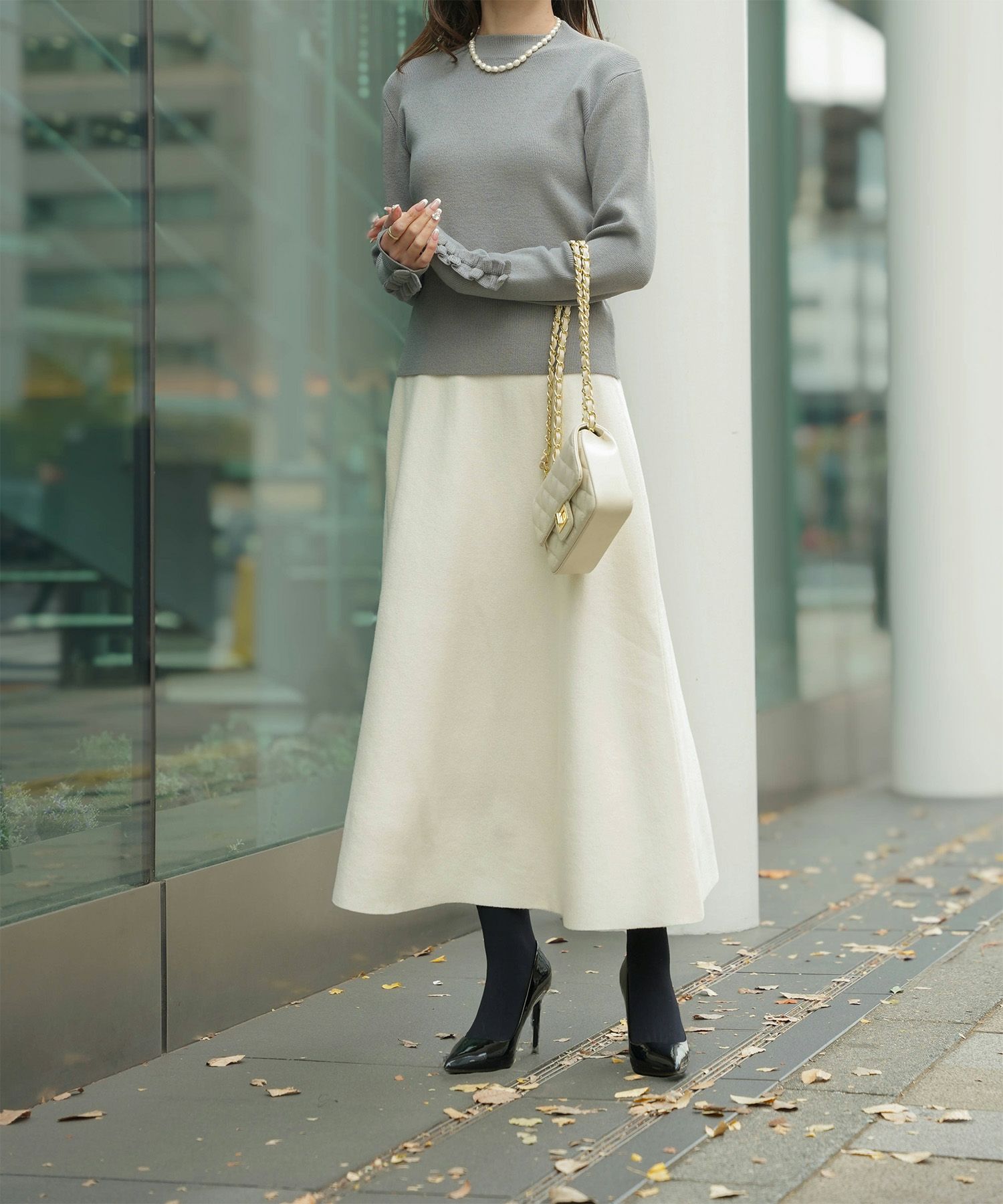 指穴 上品 ベーシック リブニット アームウォーマー トレンド 防寒/アイボリー/ベージュ/グレー/ブラック/M