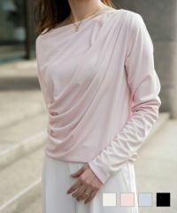 アシンメトリー ドレープ トップス HUIT アイボリー/ピンク/サックス/ブラック