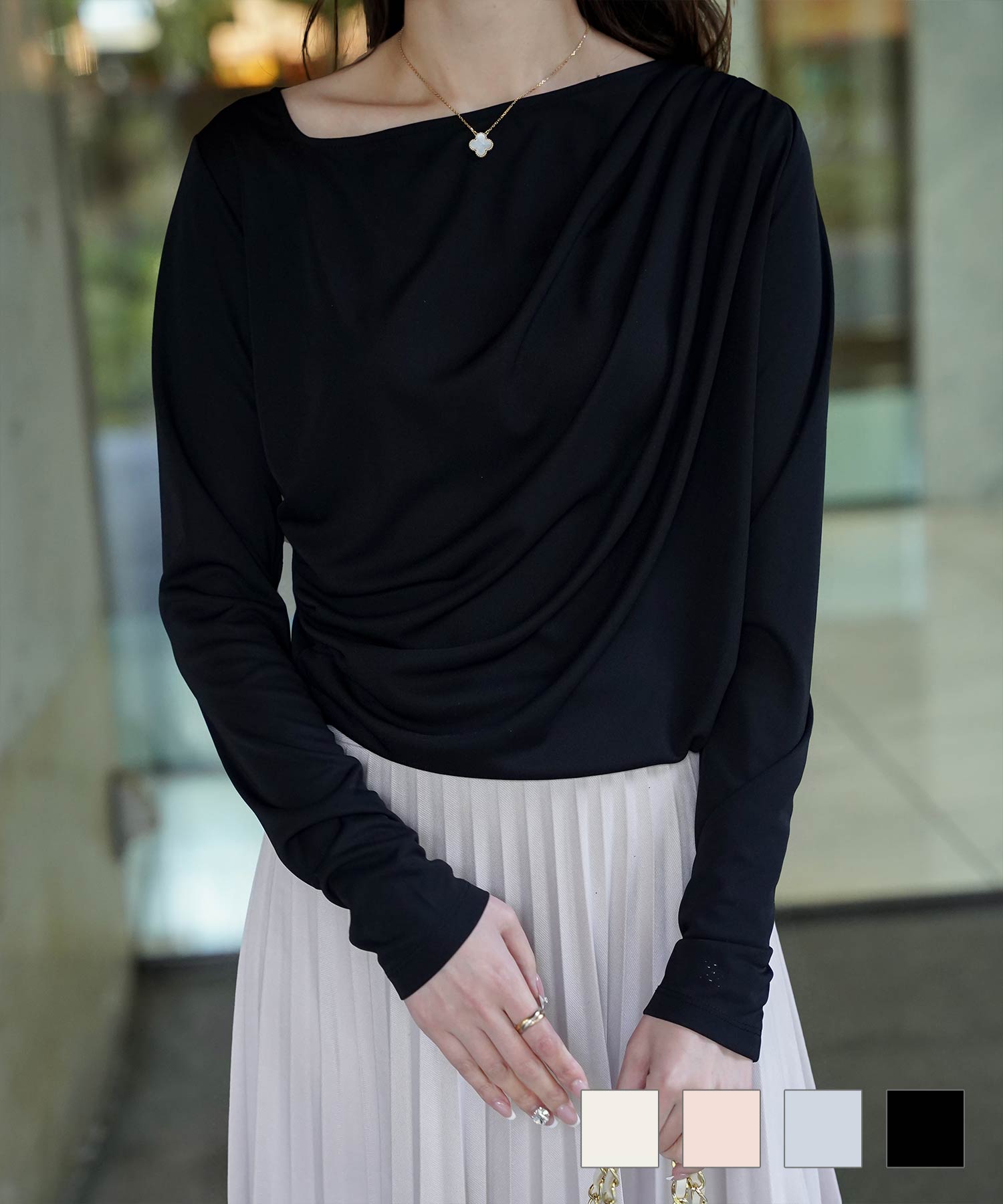 アシンメトリー ドレープ トップス HUIT アイボリー/ピンク/サックス/ブラック