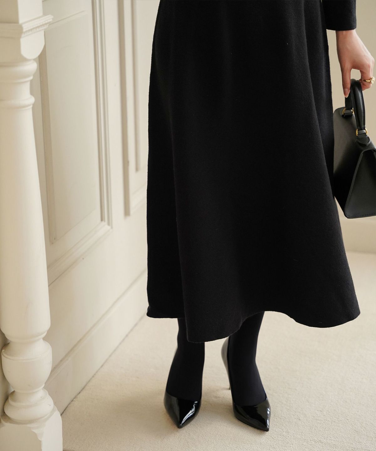 サテン ビジュー 上品 フレア アンゴラタッチ オケージョン/アイボリー/ネイビー/ブラック/ミックス/S/M