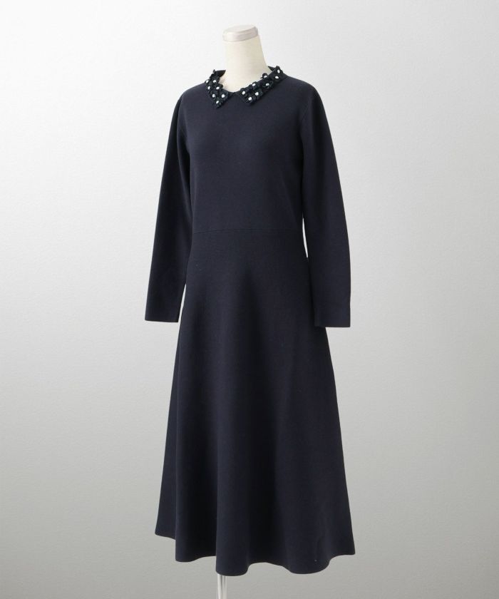 NEW-SALE フラワーモチーフ 襟付き ニット ワンピース HUIT 全5色