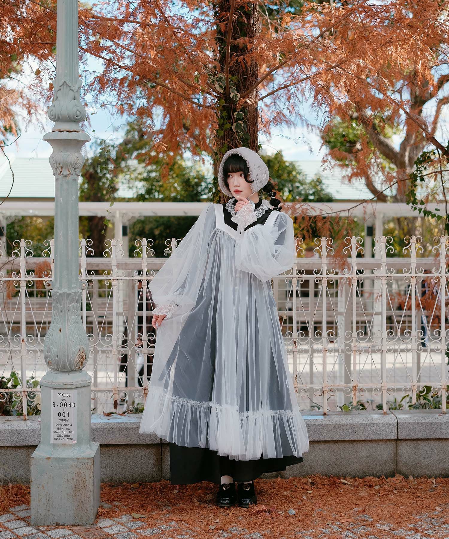 チュール ラメ ロング レイヤード ボリューム ホワイト/ブルーグレー/M