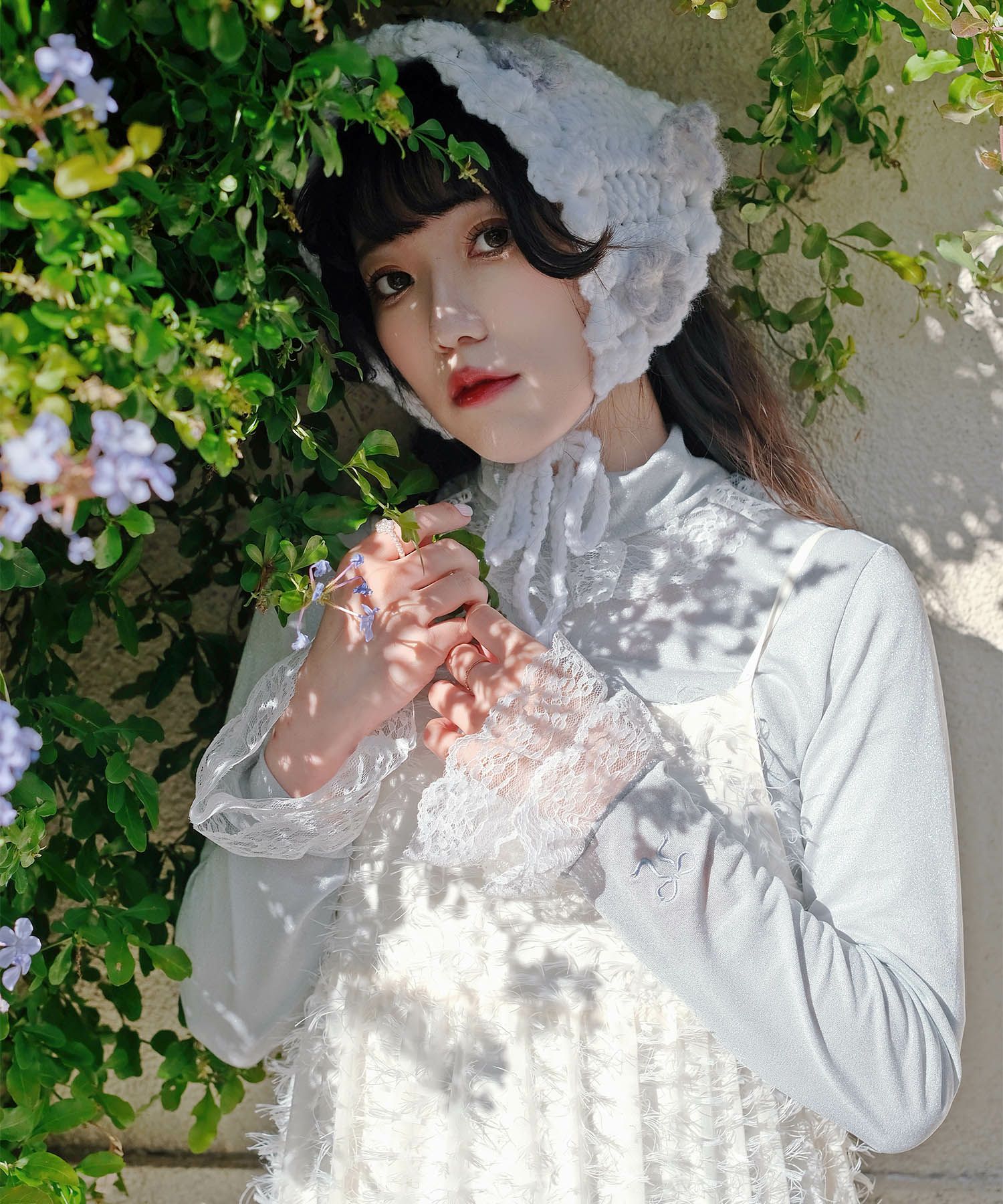 キラキラ ラメリブ ハイネック 冬 シルバーホワイト ブラック/M