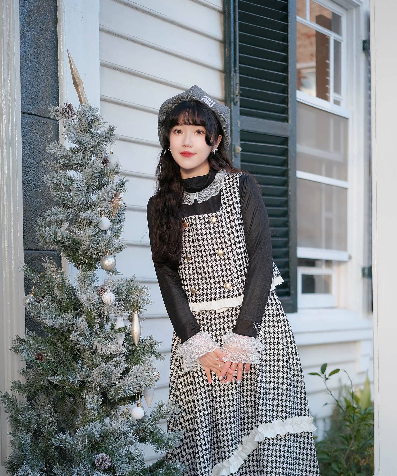 キラキラ ラメリブ ハイネック 冬 シルバーホワイト ブラック/M