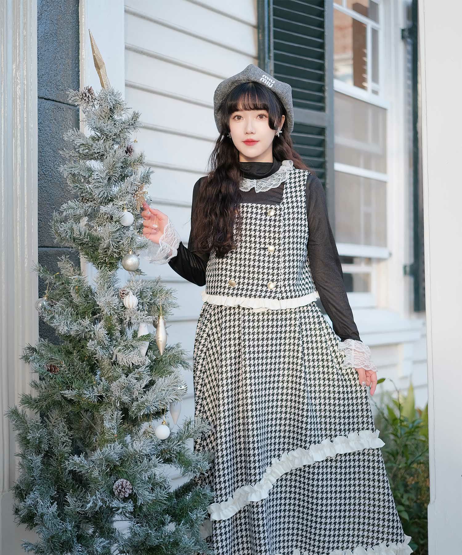 キラキラ ラメリブ ハイネック 冬 シルバーホワイト ブラック/M