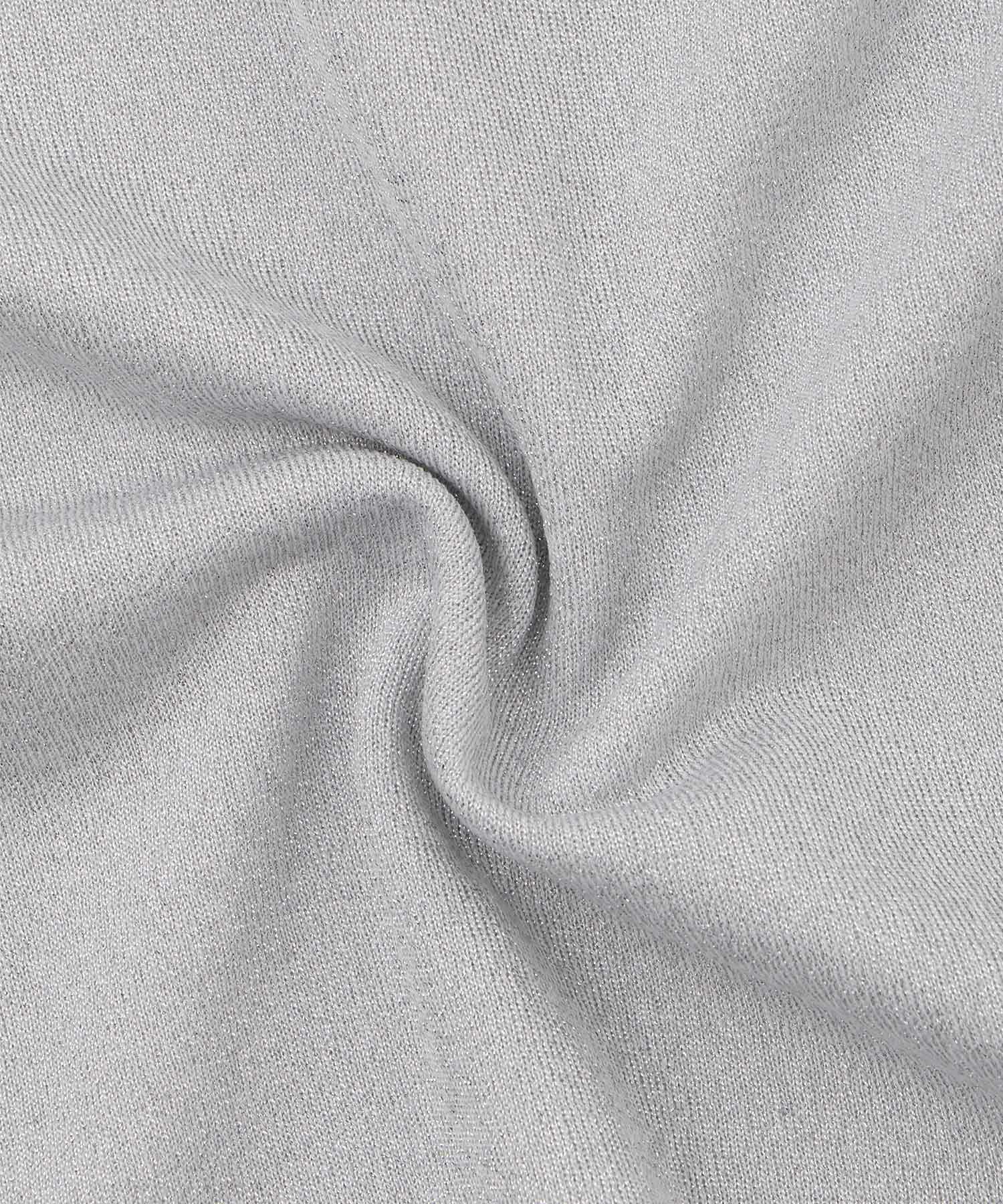 キラキラ ラメリブ ハイネック 冬 シルバーホワイト ブラック/M