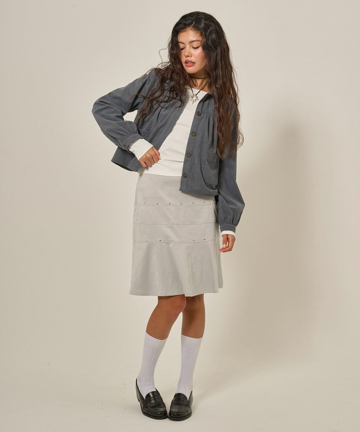 フェイクスエード/スカート/ボトムス/ひざ丈