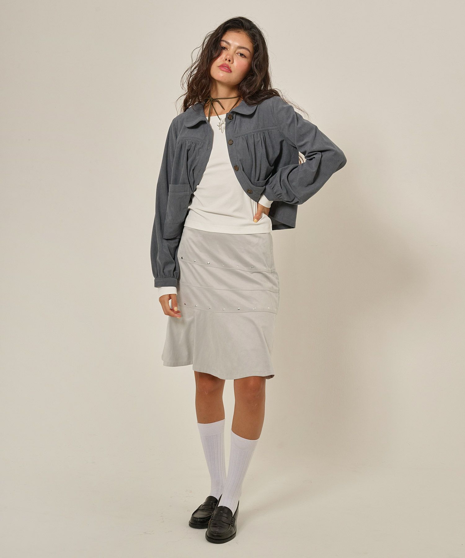 フェイクスエード/スカート/ボトムス/ひざ丈