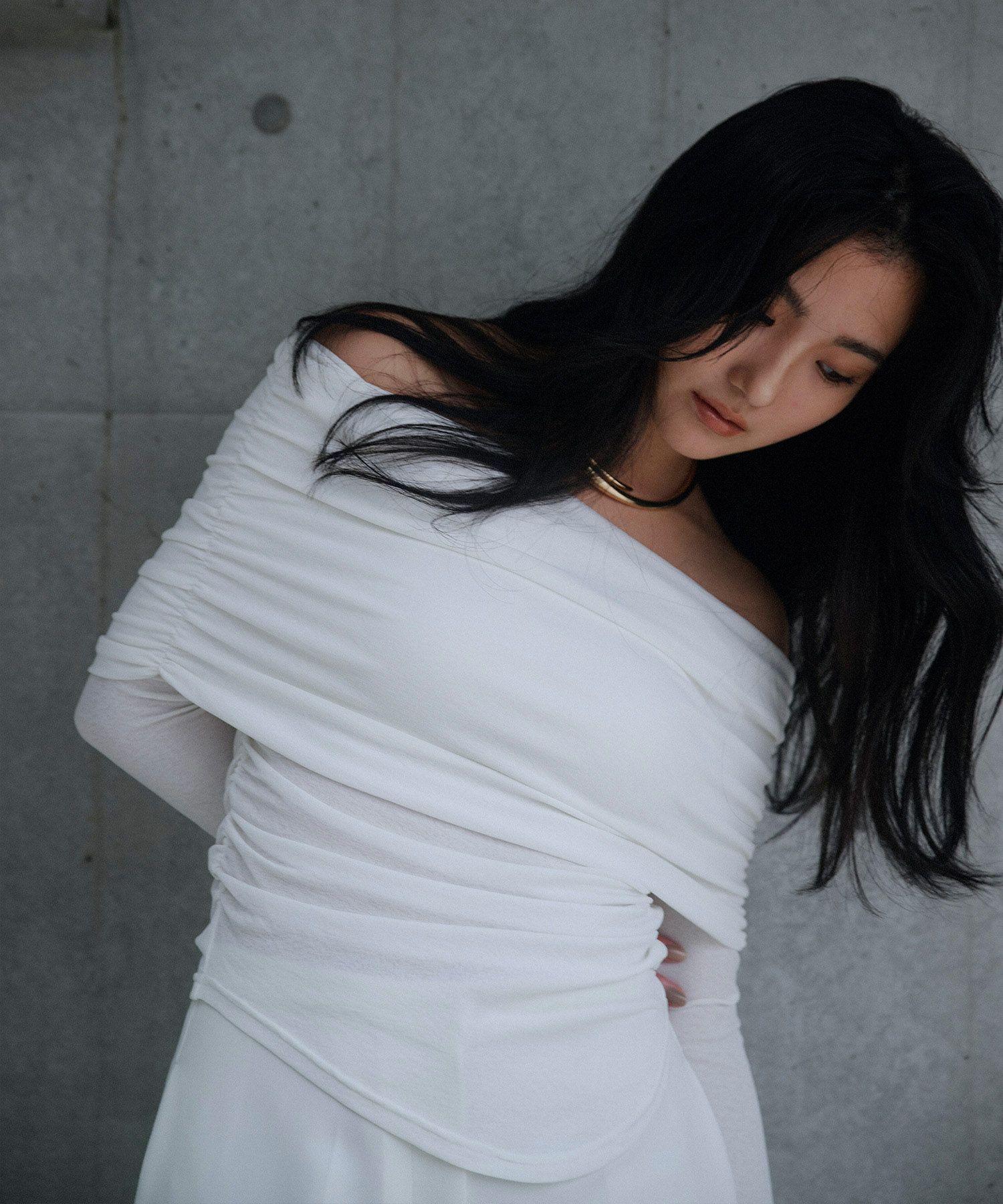 シアー オフショル プルオーバー カットソー ホワイト/ブラック/フリー/長袖