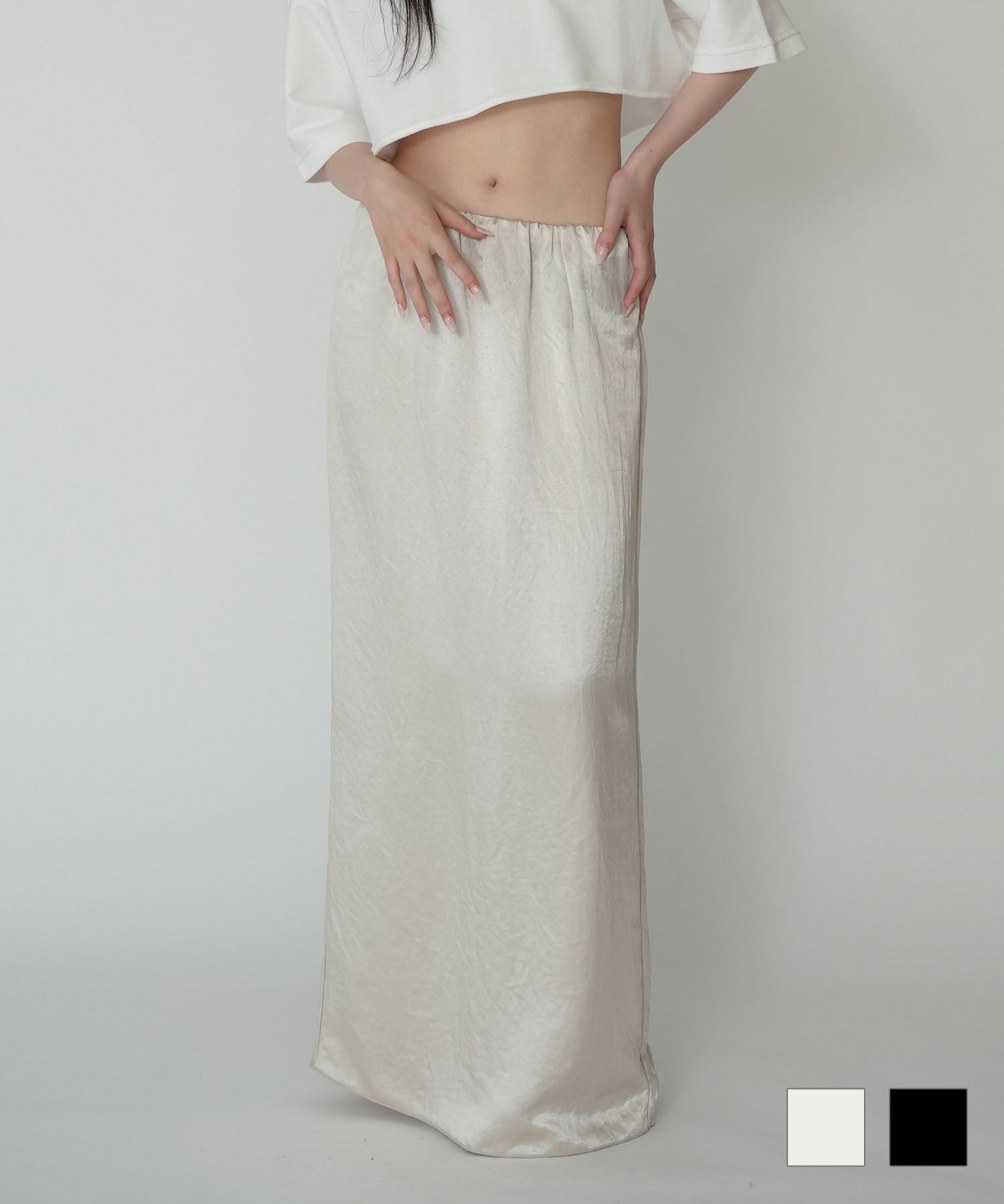 アセテート サテン スカート KINO THE KEI アイボリー/ブラック