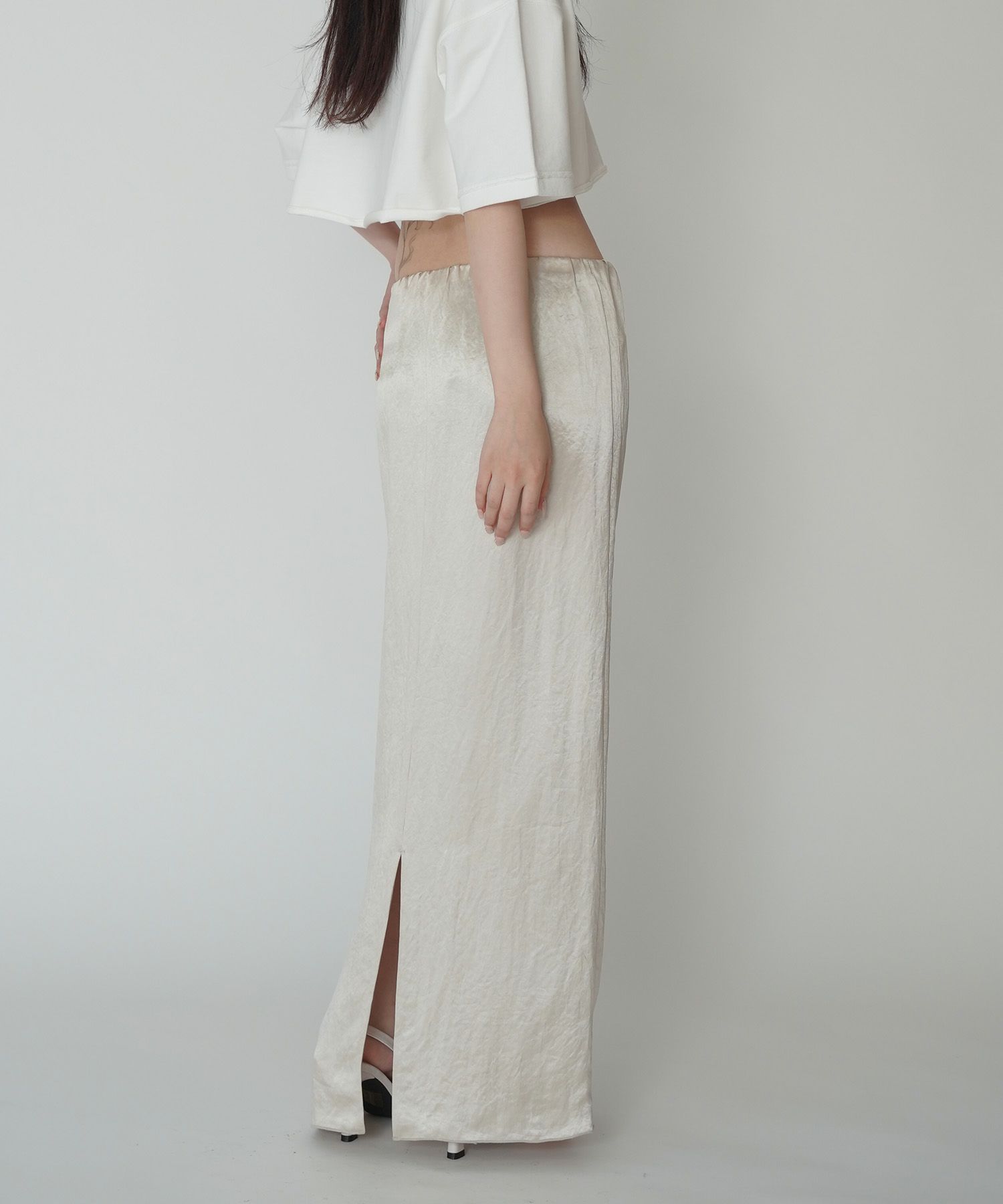 アセテート サテン スカート Iライン 光沢 アイボリー/ブラック/フリー/ロング丈