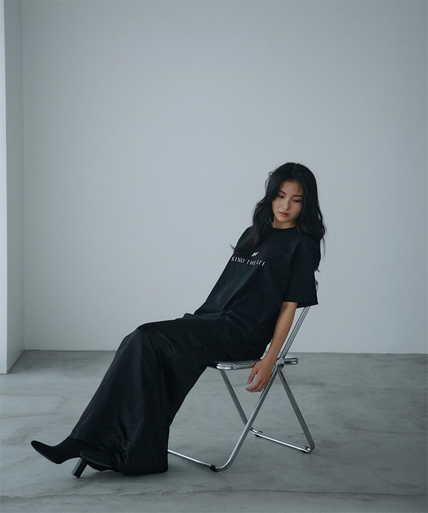 アセテート サテン スカート Iライン 光沢 アイボリー/ブラック/フリー/ロング丈