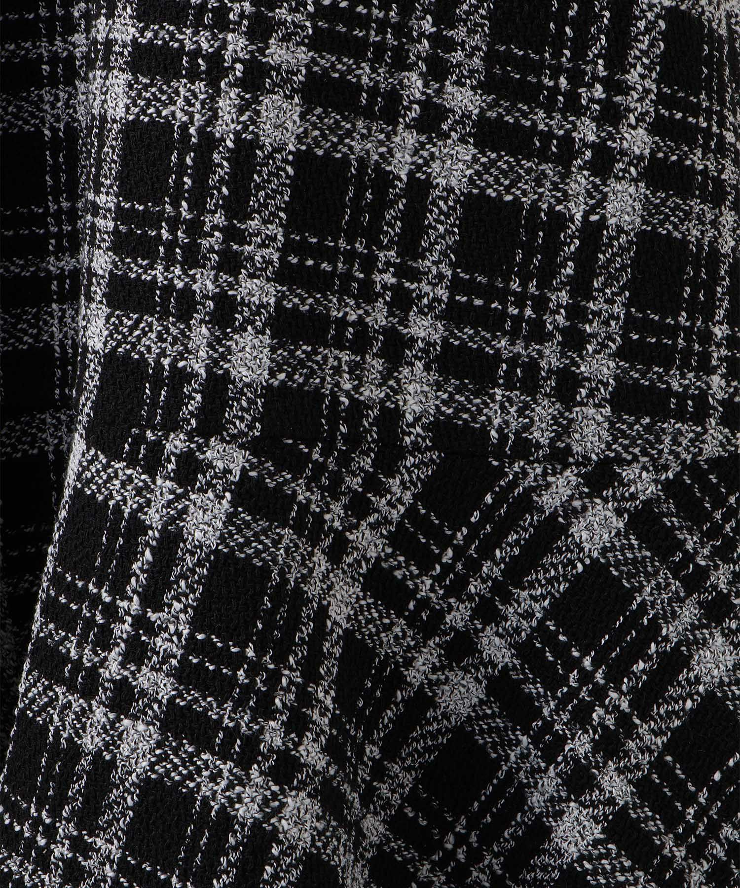 ツイード フリルヘム スパンコール チェック 上品 ミニ丈 グレーミックス/ベージュ/ブラック/M