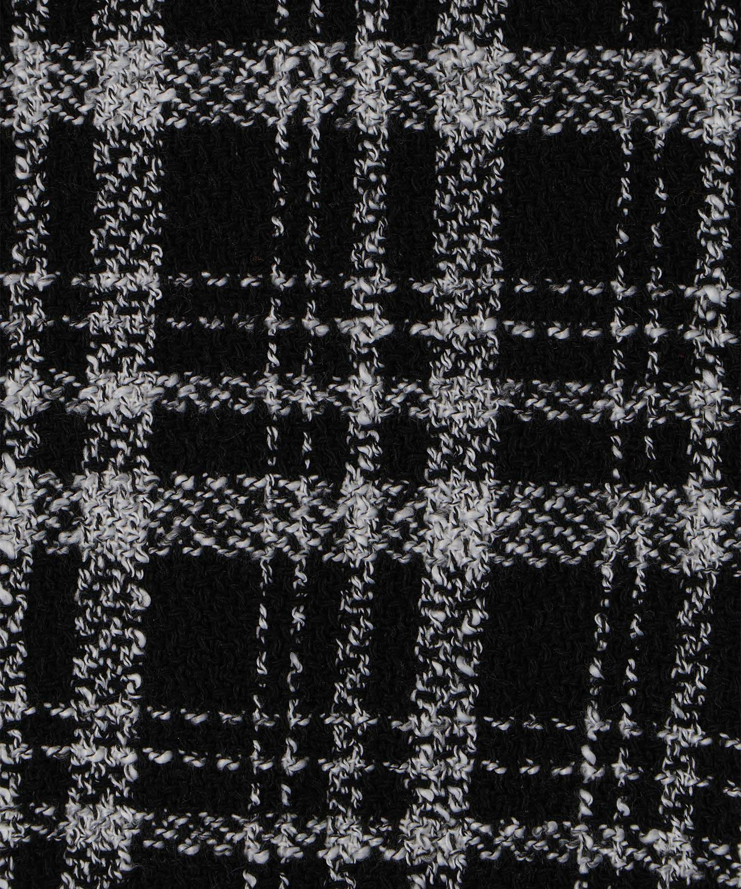 ツイード フリルヘム スパンコール チェック 上品 ミニ丈 グレーミックス/ベージュ/ブラック/M