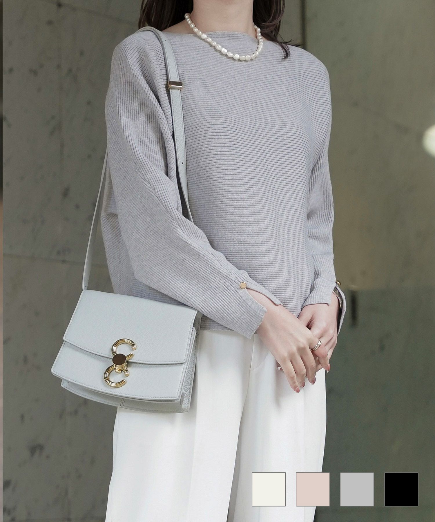 セレクト 袖スリット ドルマン ニット プルオーバー HUIT アイボリー ピンク グレー ブラック