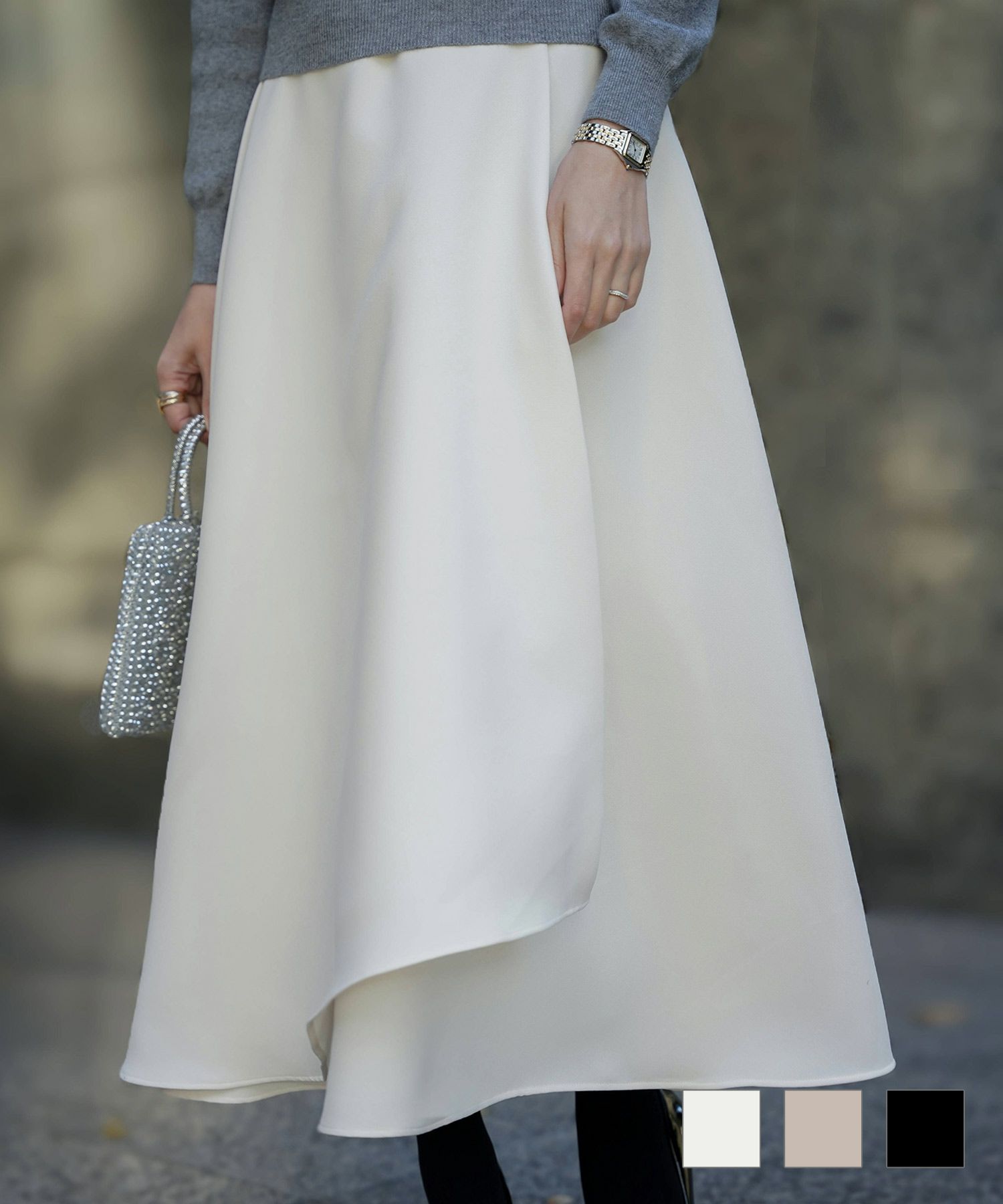 ラッフル スカート HUIT アイボリー/キャメル/ブラック