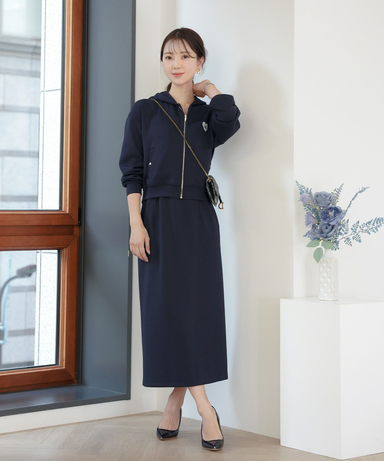 レディース/トップス/パーカー/カットソー/ダンボールニット/伸縮性/長袖/春/秋/冬/ワンマイル/旅行/運動会/お出かけ/オフィスカジュアル/エレガント/カジュアル/フェミニン/刺繍/ハート/ロゴ/アイボリー/ピンク/ネイビー/新色/ブラ