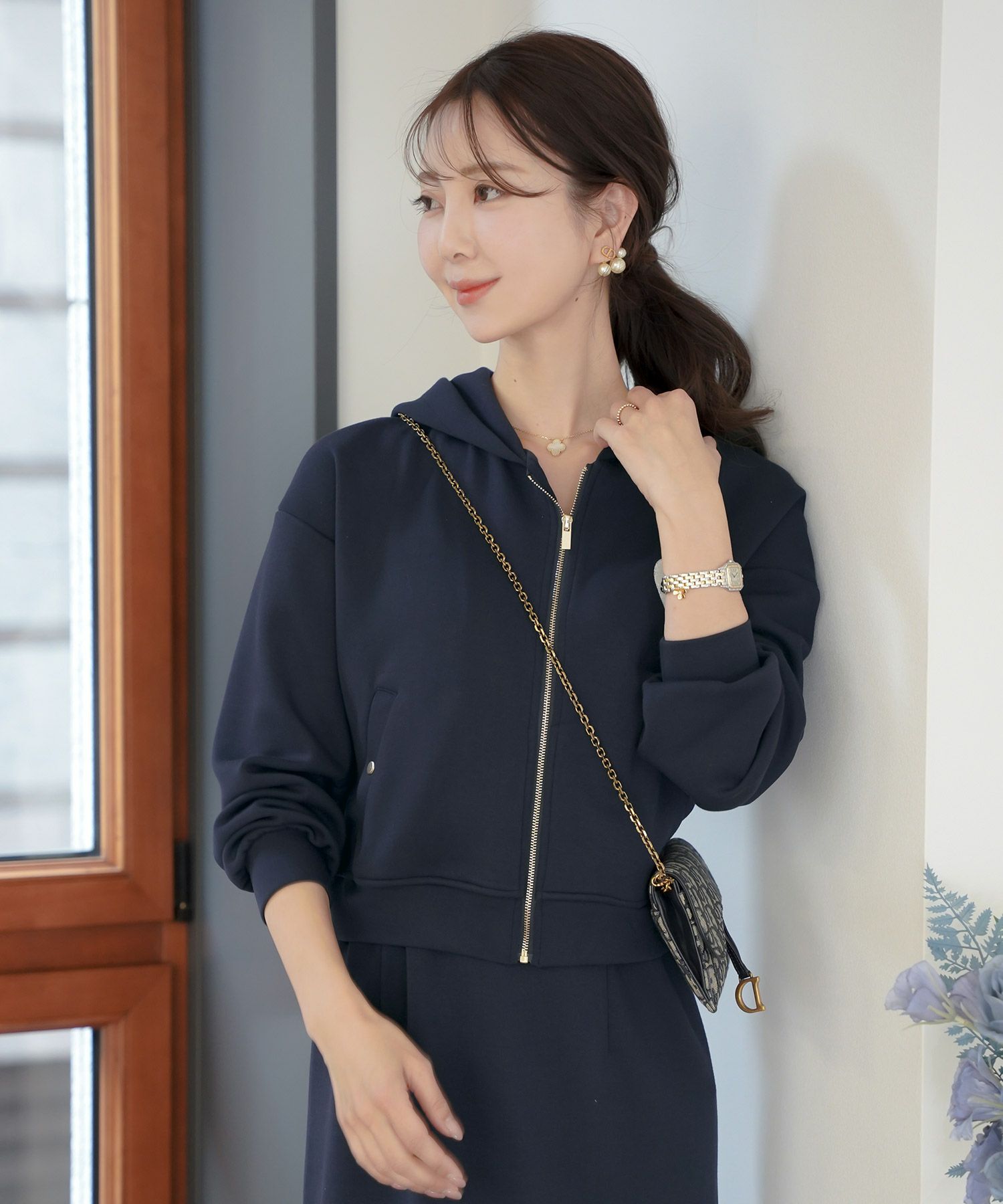 レディース/トップス/パーカー/カットソー/ダンボールニット/伸縮性/長袖/春/秋/冬/ワンマイル/旅行/運動会/お出かけ/オフィスカジュアル/エレガント/カジュアル/フェミニン/刺繍/ハート/ロゴ/アイボリー/ピンク/ネイビー/新色/ブラ