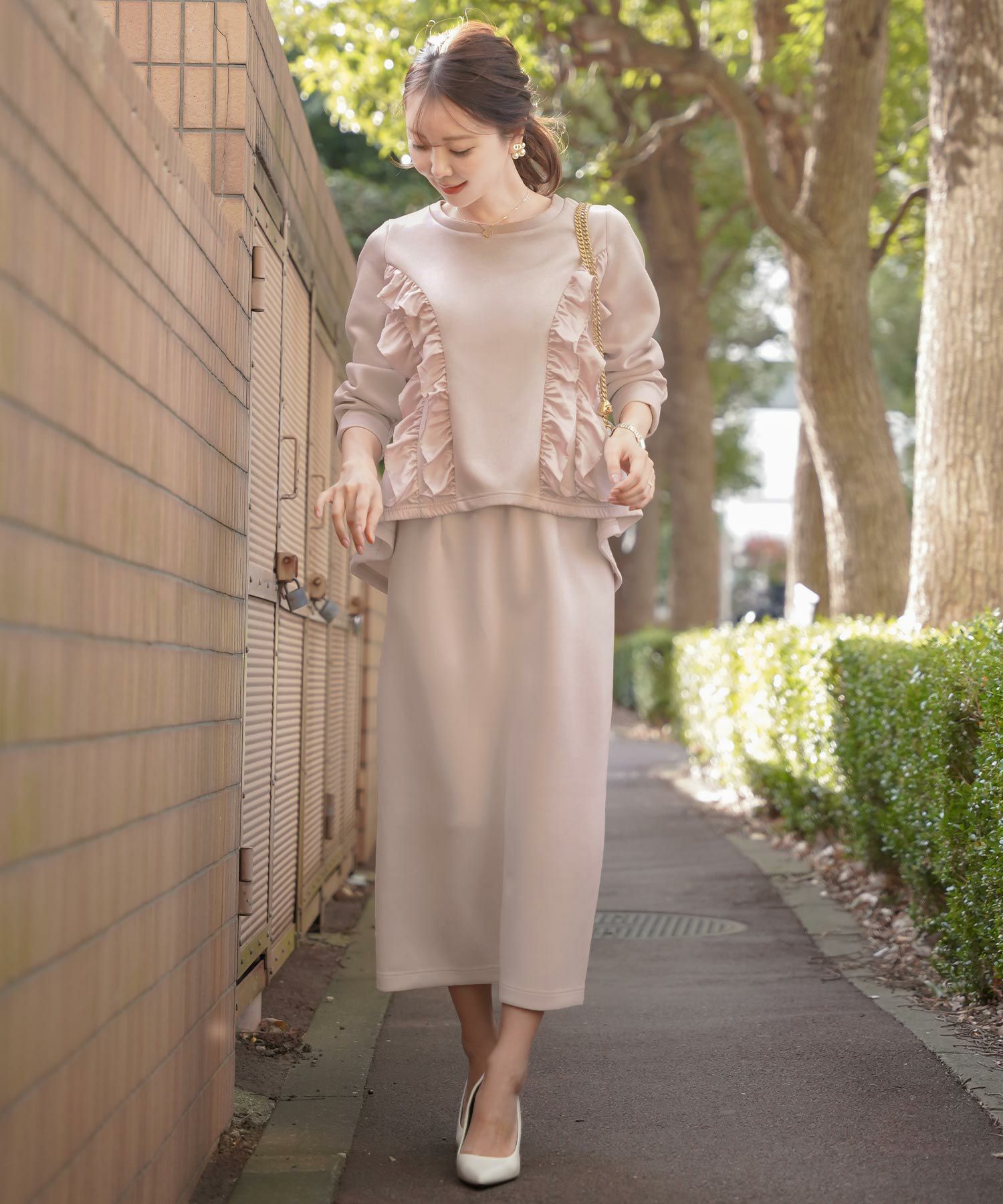 レディース/ボトムス/スカート/タイトスカート/カットソー/ダンボールニット/伸縮性/春/秋/冬/ワンマイル/旅行/運動会/お出かけ/オフィスカジュアル/エレガント/カジュアル/フェミニン/刺繍/ウエストゴム/アイボリー/ピンク/ネイビー/新色/ブラウン