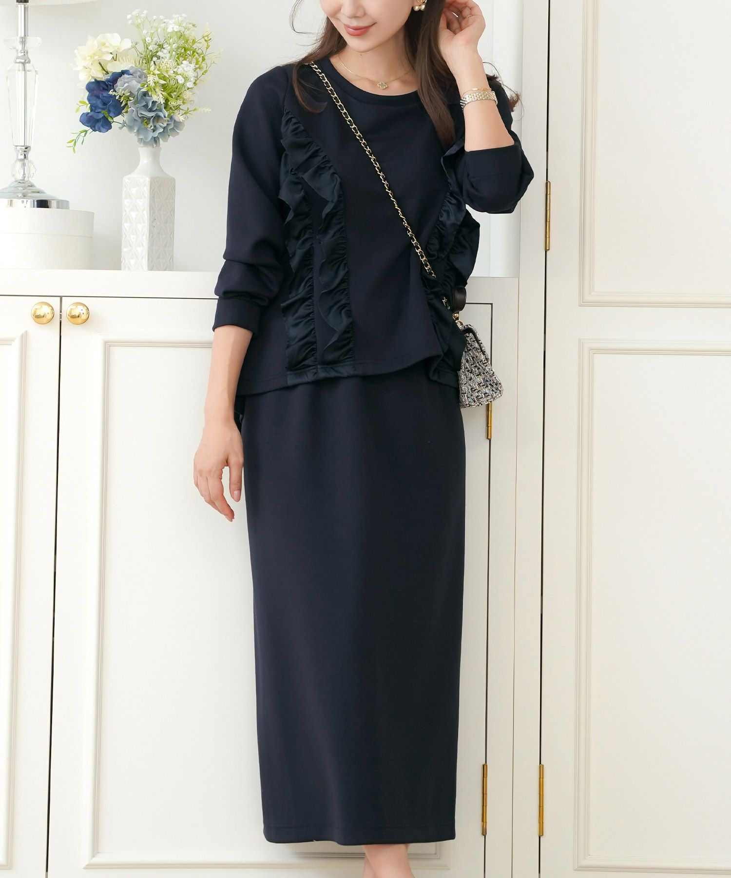 レディース/ボトムス/スカート/タイトスカート/カットソー/ダンボールニット/伸縮性/春/秋/冬/ワンマイル/旅行/運動会/お出かけ/オフィスカジュアル/エレガント/カジュアル/フェミニン/刺繍/ウエストゴム/アイボリー/ピンク/ネイビー/新色/ブラウン