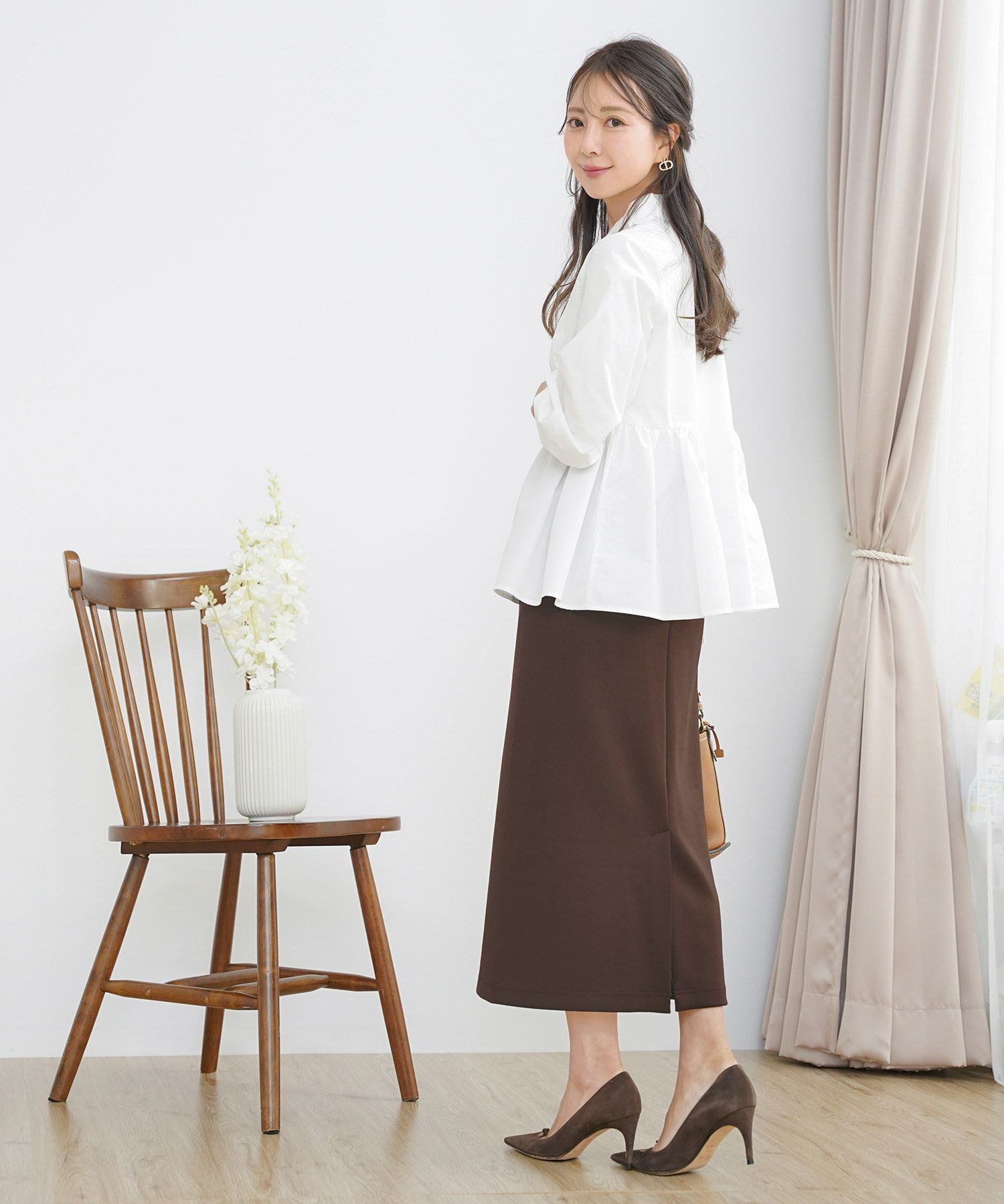 レディース/ボトムス/スカート/タイトスカート/カットソー/ダンボールニット/伸縮性/春/秋/冬/ワンマイル/旅行/運動会/お出かけ/オフィスカジュアル/エレガント/カジュアル/フェミニン/刺繍/ウエストゴム/アイボリー/ピンク/ネイビー/新色/ブラウン